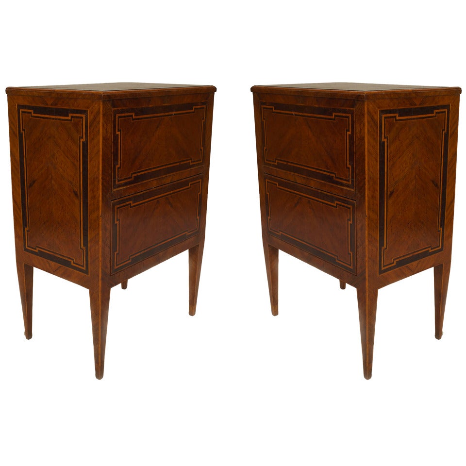 Pair of Late 18th/ Early 19th c. Italian Neoclassic Inlaid Bedside Commodes