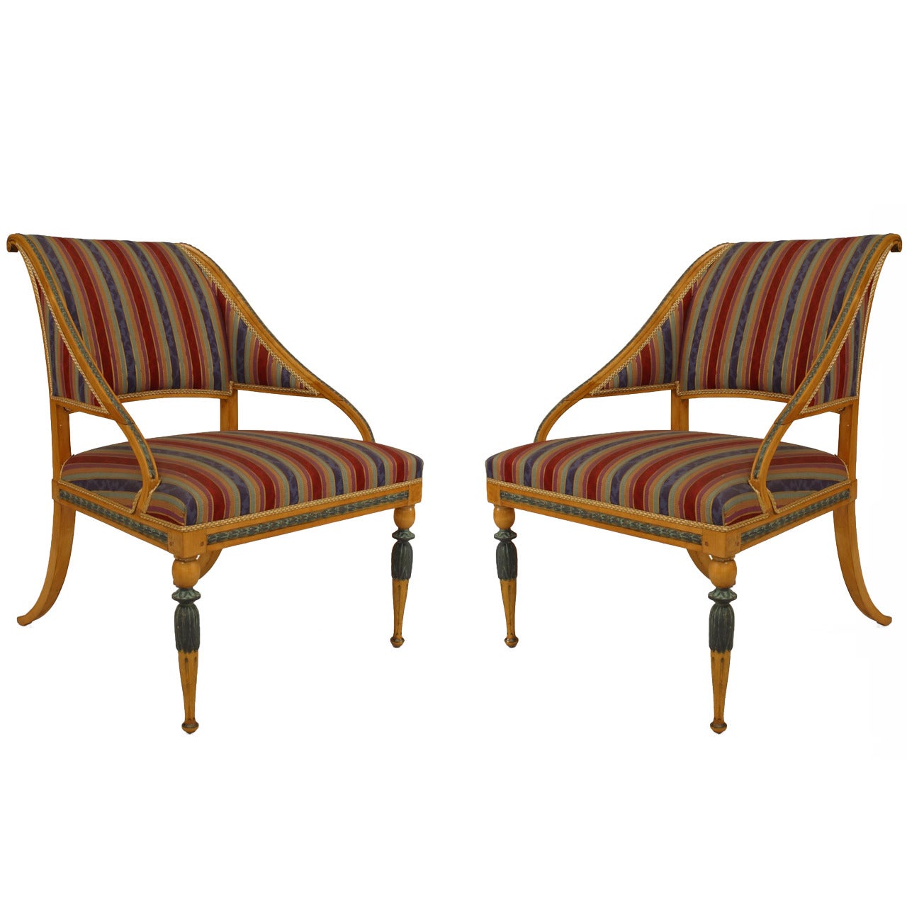 Pair of Swedish Neoclassic Striped Armchairs For Sale