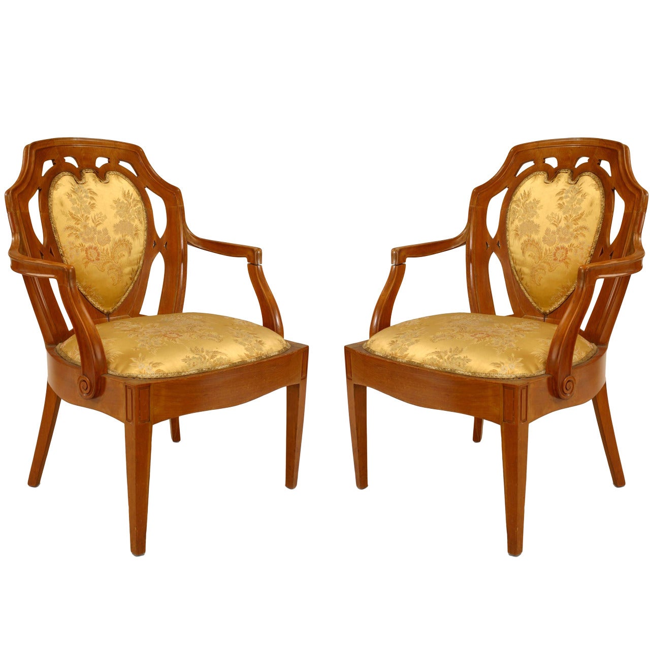 Set of 4 Swedish Biedermeier Gold Floral Arm Chair