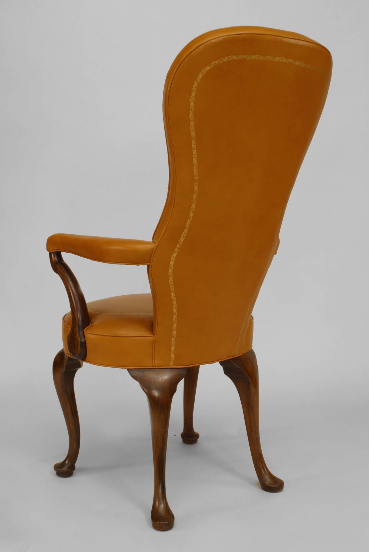 Great Britain (UK) Set of 8 Queen Anne Style Leather High Back Arm Chair For Sale