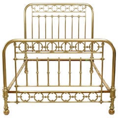 Antique 19th c. American Brass Full-Sized Spindle Bed