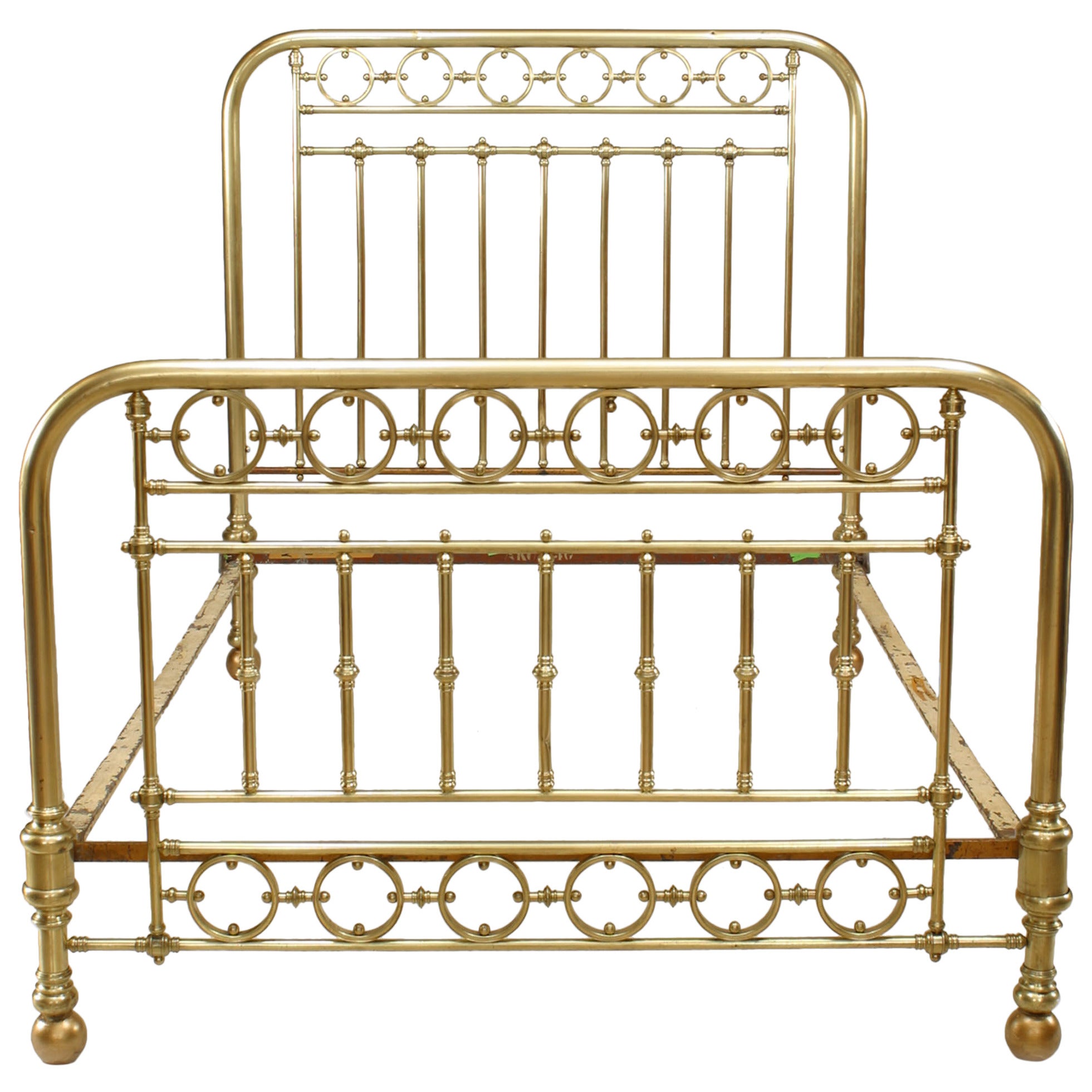 19th c. American Brass Full-Sized Spindle Bed