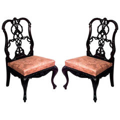 Pair of English Chippendale Style Carved Mahogany Side Chairs 4