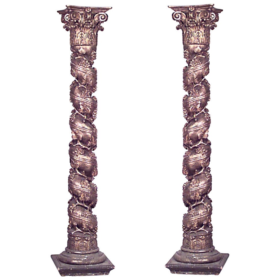 Pair of Italian Rococo Style Gilt Columns For Sale