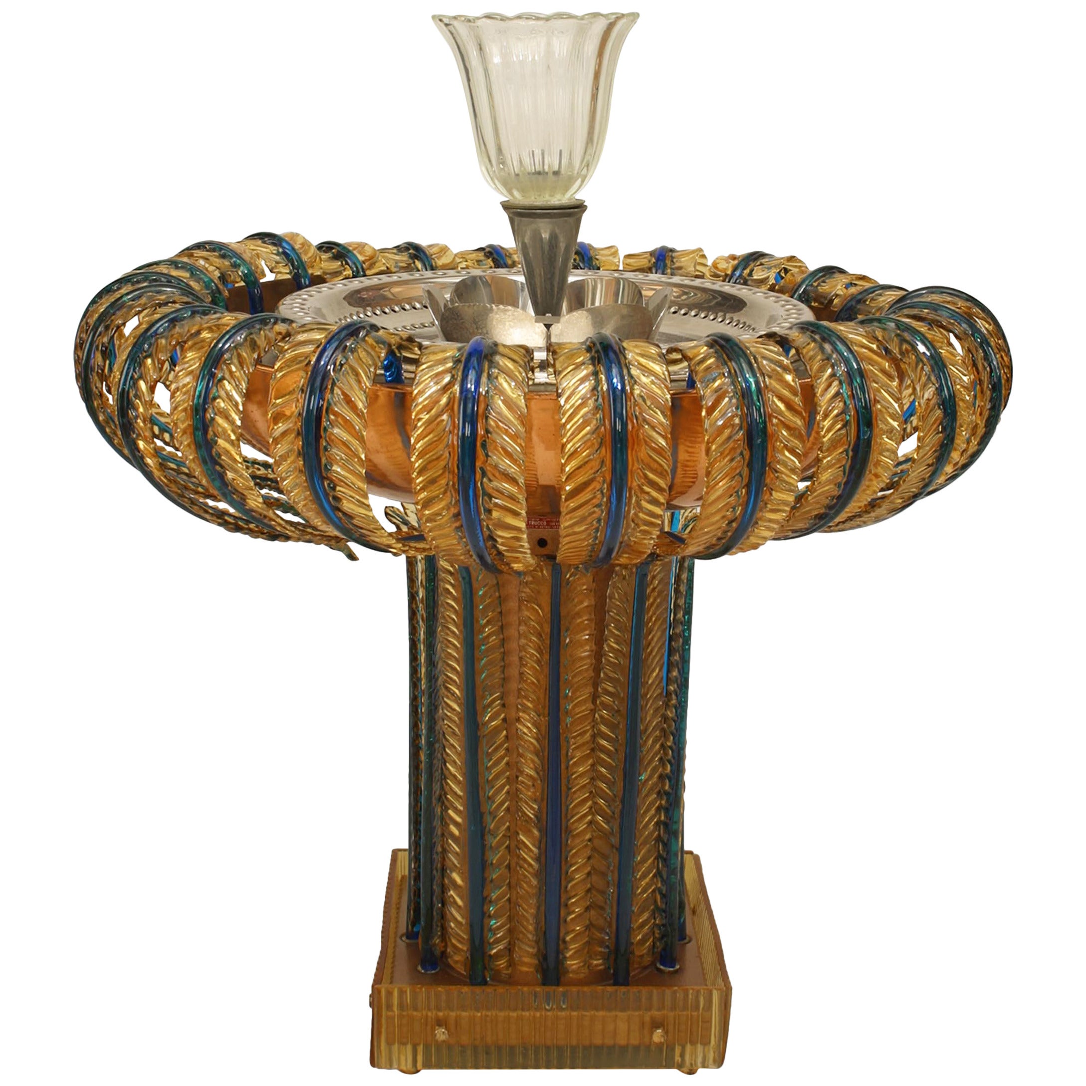 Mid-Century Italian Murano Amber and Blue Glass Fountain For Sale