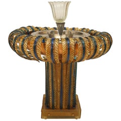 Vintage Mid-Century Italian Murano Amber and Blue Glass Fountain