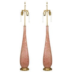 Pair of Large 1940's Italian Pink Murano Glass Lamps Attr. to Barovier e Toso 6