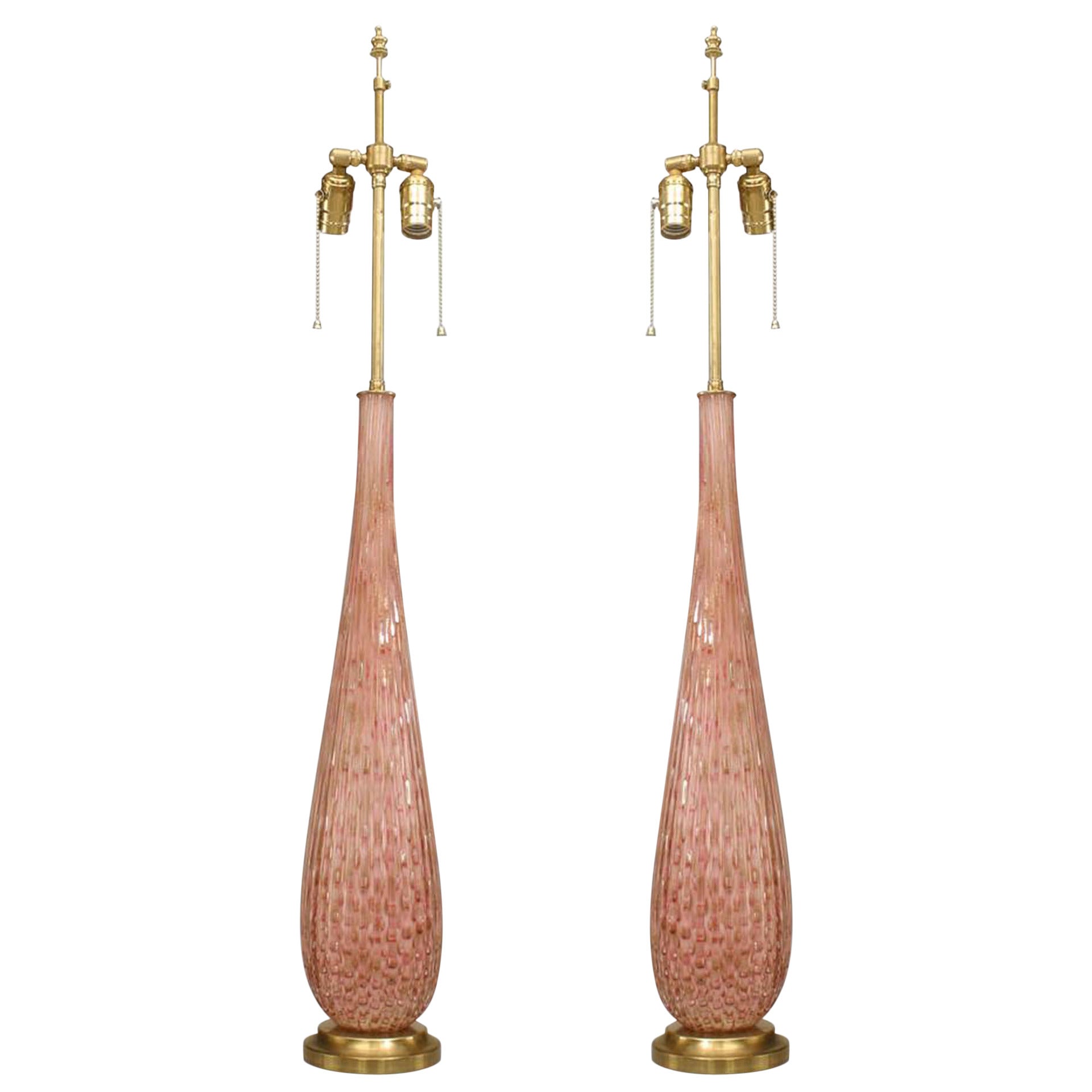 Pair of Italian Murano Pulegoso Pink Glass Table Lamps