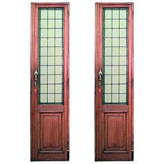 Pair of American Mission Oak Framed Doors with Tinted Leaded Glass Panels 10