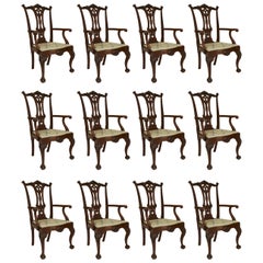 Antique Set of 12 English Chippendale Carved Mahogany Dining Chairs