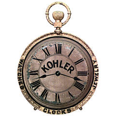 19th c. American Country Painted Tole Hanging Pocket Watch Sign 11