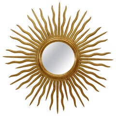 French Art Moderne Style Giltwood Sunburst Wall Mirror 4