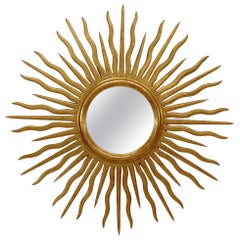French Mid-Century Giltwood Sunburst Wall Mirror