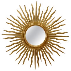 French Mid-Century Giltwood Sunburst Wall Mirror