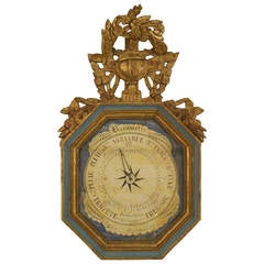 18th c. French Louis XVI Gilt-Trimmed Octagonal Barometer with Pediment 11