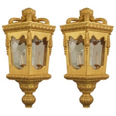 2 Lanterne ottagonali dorate in stile rococò italiano