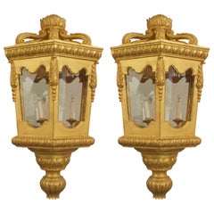 2 lanternes octogonales dorées italiennes de style rococo