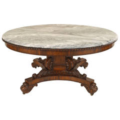 English Victorian Round Mahogany Center Table with Marble Top 9