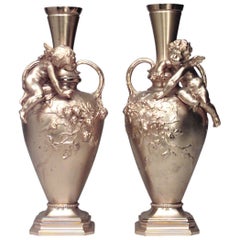 Pair of French Victorian Moreau Bronze Dore Vases