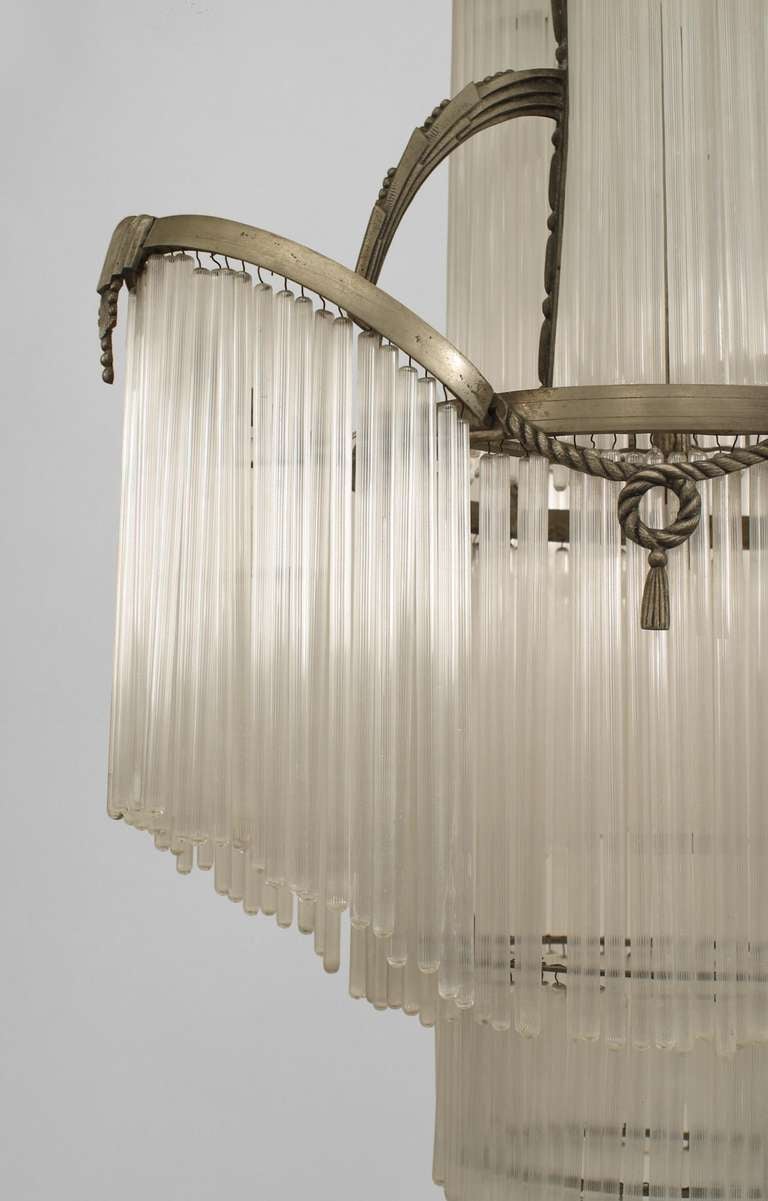 French Art Deco Glass Fringe Chandelier In Excellent Condition In New York, NY