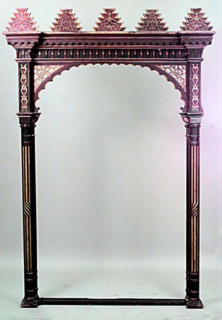 Middle Eastern style (19/20th Century) red and gold painted large archway with geometric design.
