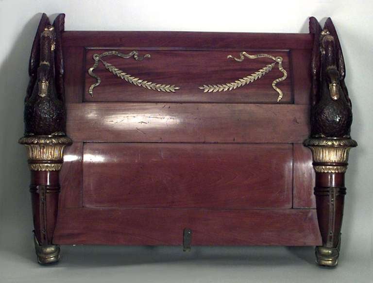 French Empire Mahogany and Bronze Queen Bed For Sale 2