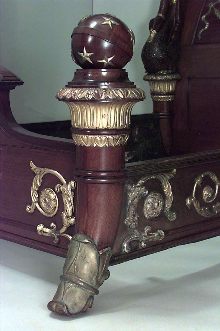 19th Century French Empire Mahogany and Bronze Queen Bed For Sale