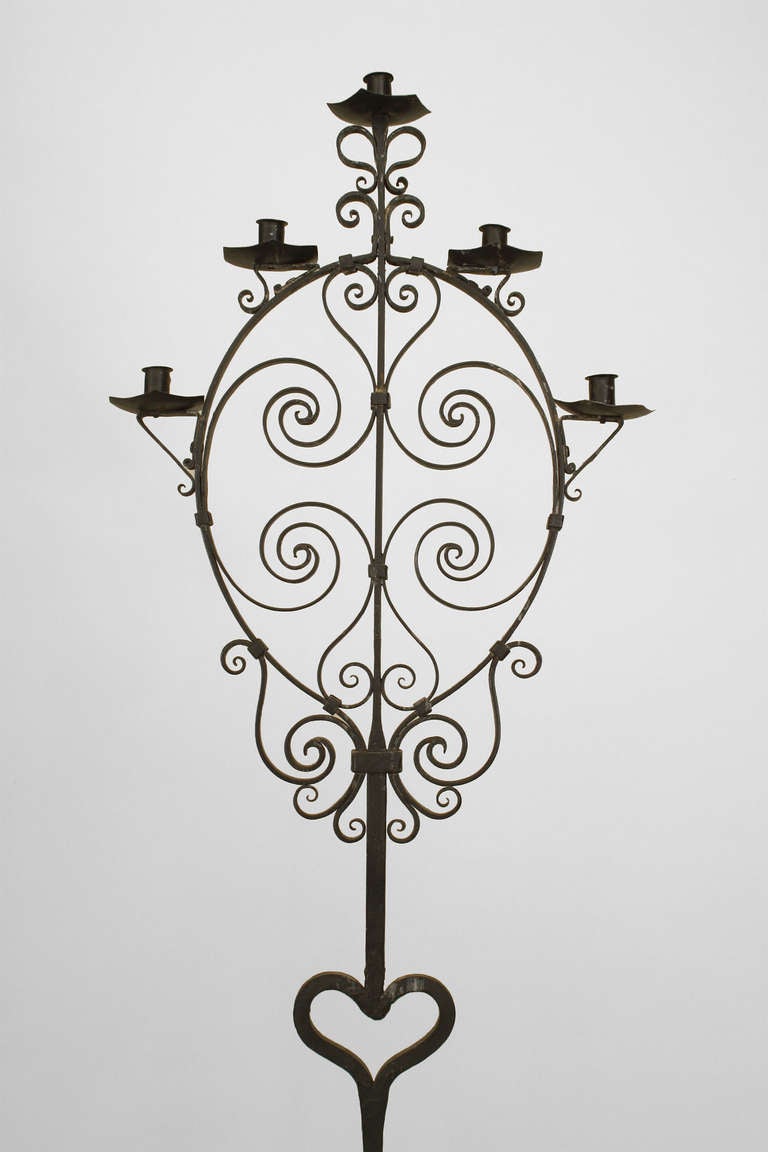 Pair of 20th c. Italian Renaissance Style Wrought Iron Torchieres In Good Condition For Sale In New York, NY