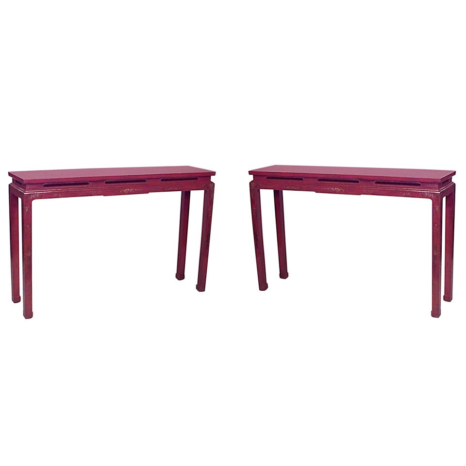 Pair of Red Lacquer Chinoiserie Tables