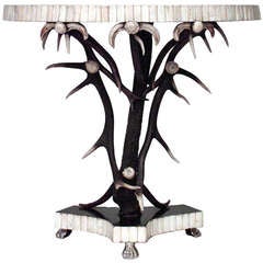 Rustic 19th c. Antler and Bone Demilune Console 11