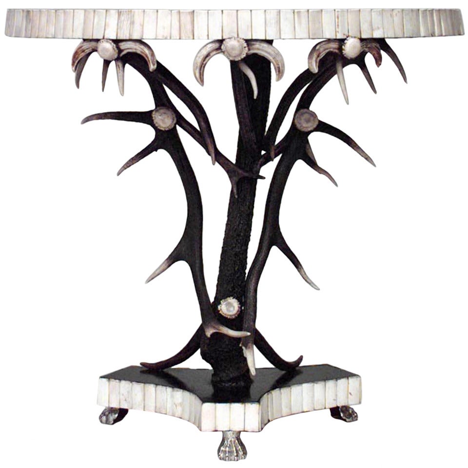 Rustic Continental Ebonized Antler Console Table For Sale