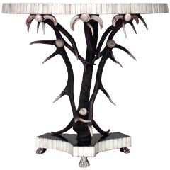 Vintage Rustic Continental Ebonized Antler Console Table