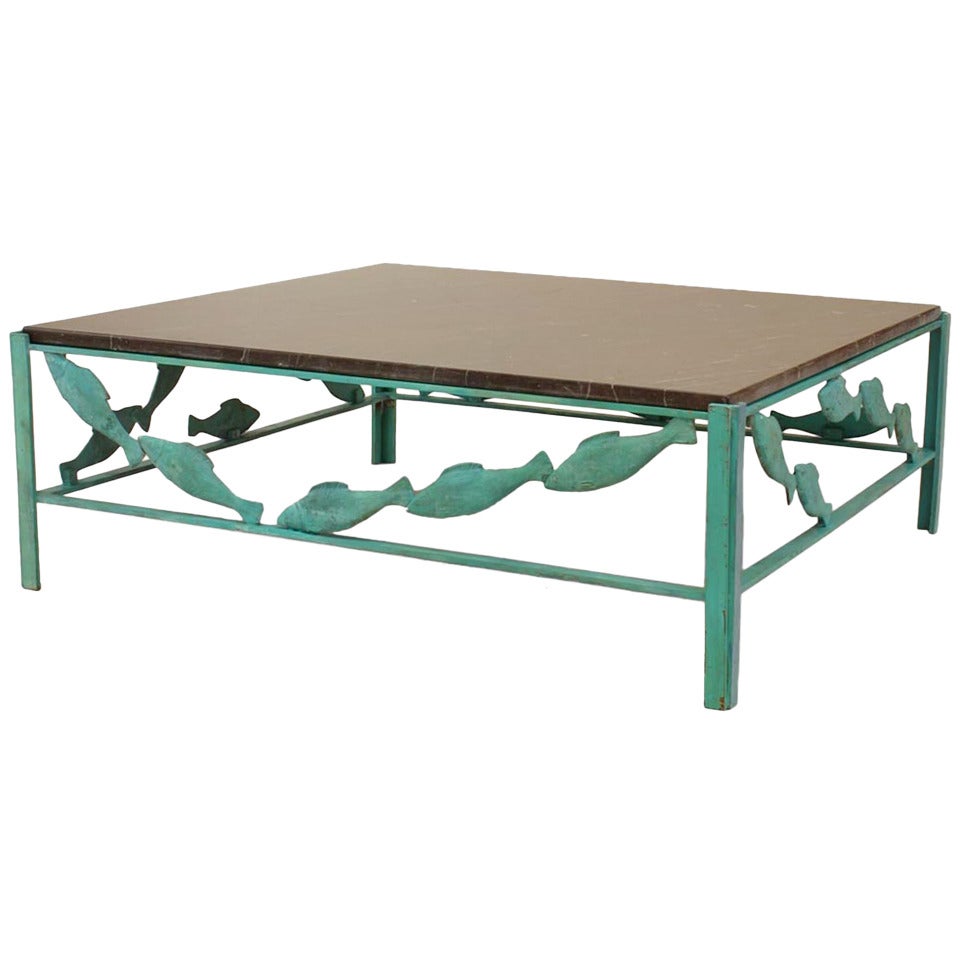 Jacques Dufresne French Modern Design Verdigris Bronze Coffee Table For Sale