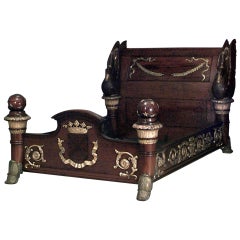 Antique French Empire Mahogany and Bronze Queen Bed