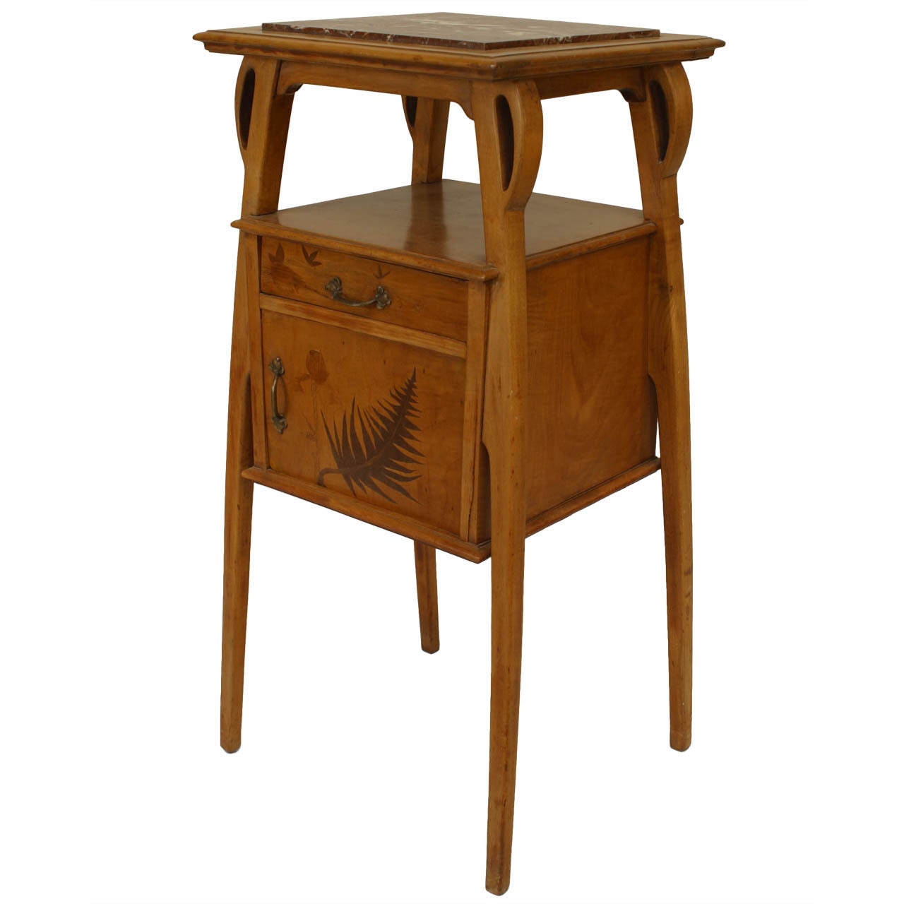 Art Nouveau Marble Top Maple Nightstand Attributed to LOUIS BROUHOT
