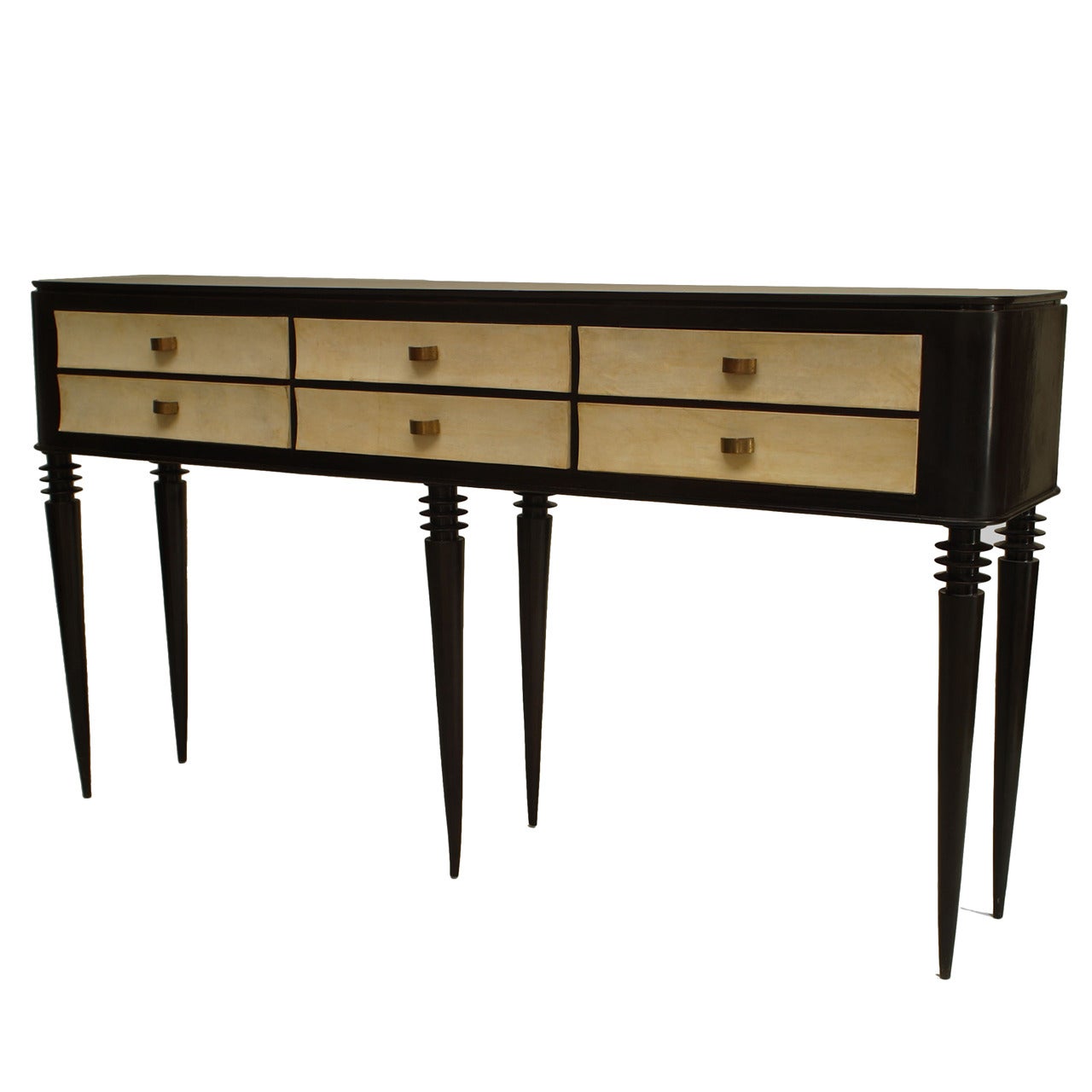 1940's Italian Parchment and Ebonized Wood Console Table