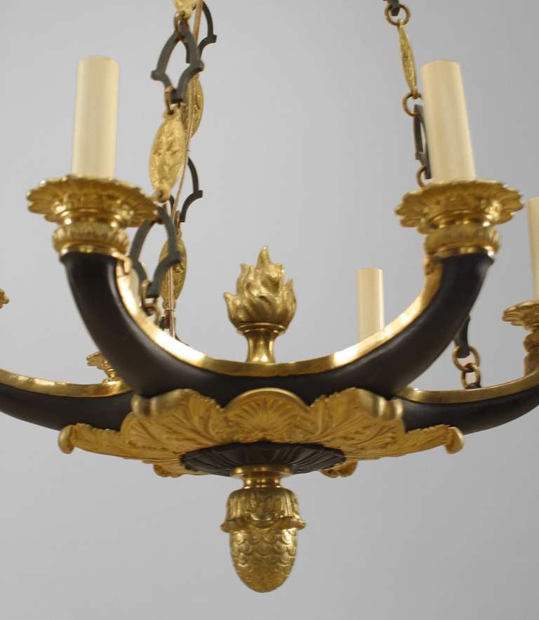 French Empire Style Ebonized Gilt Bronze Chandelier In Good Condition For Sale In New York, NY