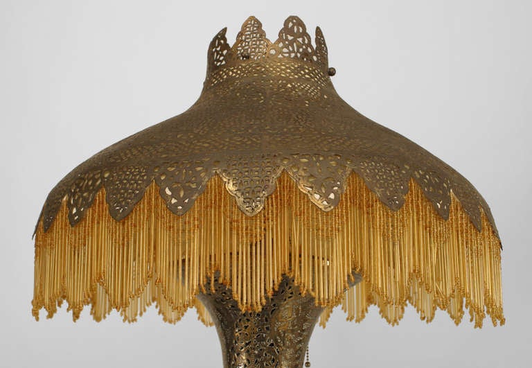 Unknown Moorish Style Brass Filigree Beaded Floor Lamp For Sale