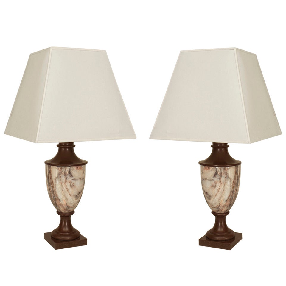 Pair of Late 19th Century Italian, Neoclassical Marble Table Lamps