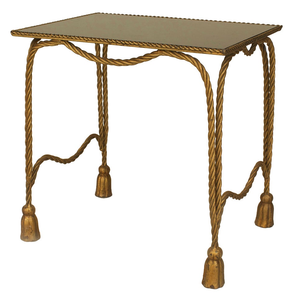 1940's Italian Gilt Metal Rope and Tassel End Table