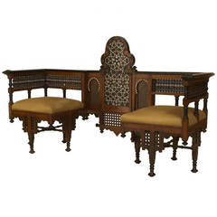 Late 19th Century, Moorish Carved and Inlaid Conversation Loveseat