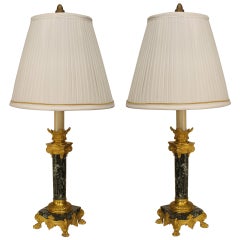 Pair of French Empire Green Marble Barbedienne Table Lamps