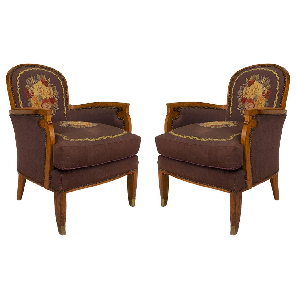 Pair of Jules Leleu French Art Deco Berger√©s Armchairs