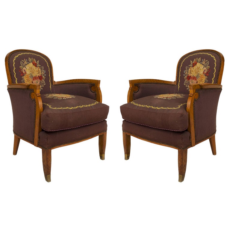 Pair of Jules Leleu French Art Deco Berger√©s Armchairs For Sale