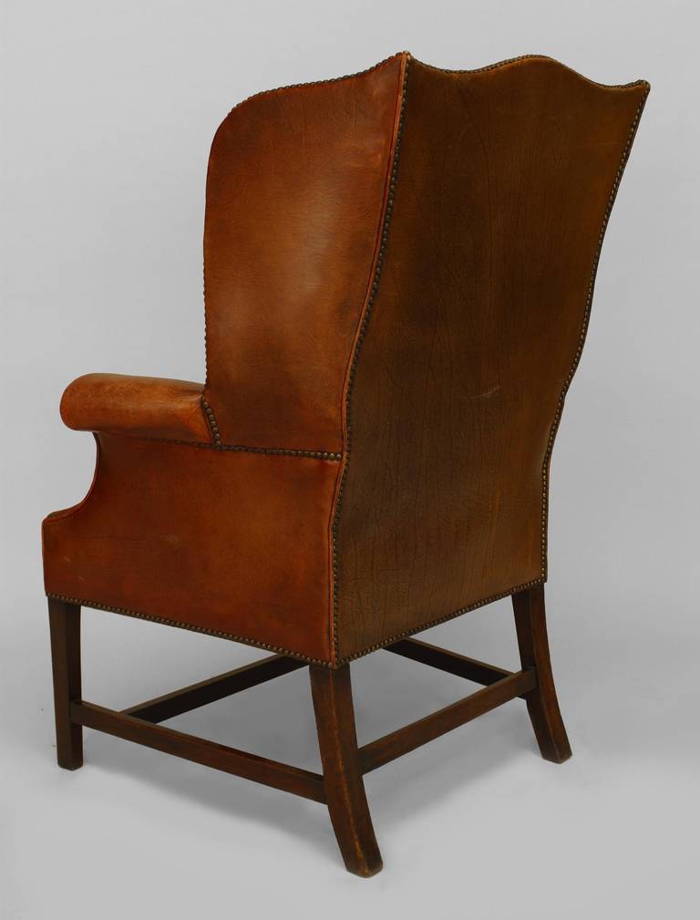 British Turn of the Century Georgian Style Leather Wingback Chair