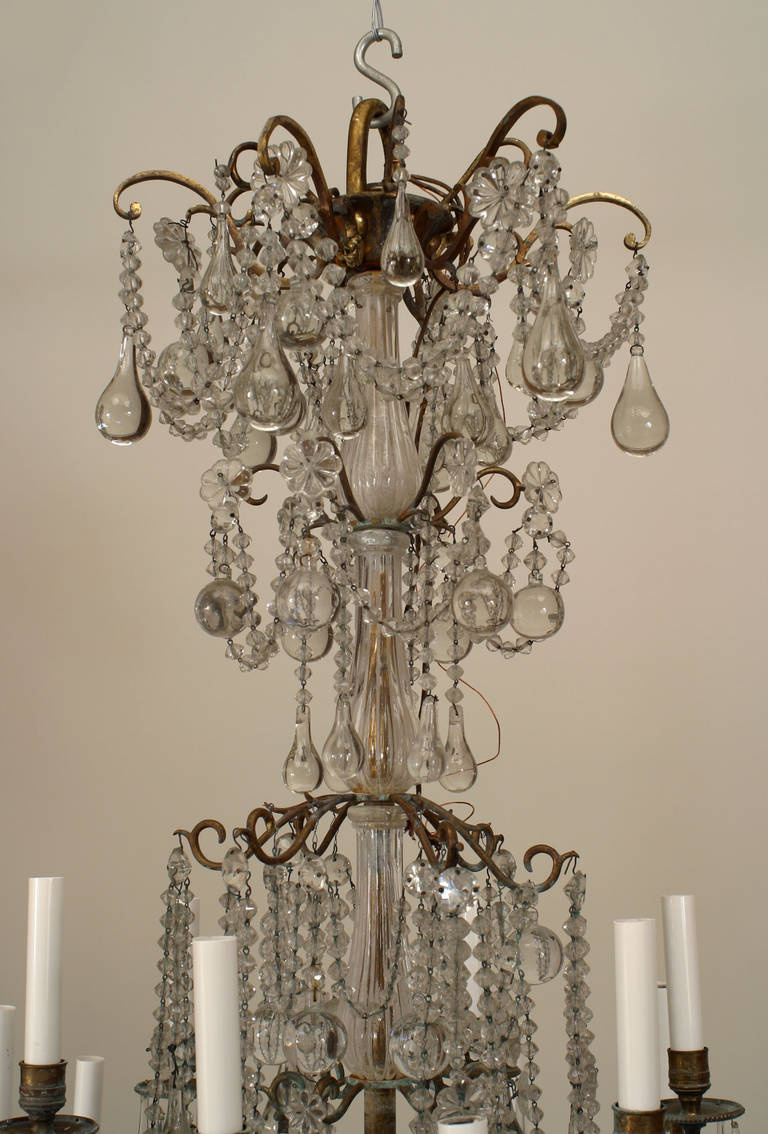 French Turn-of-the-Century Eighteen-Arm Crystal and Bronze Chandelier