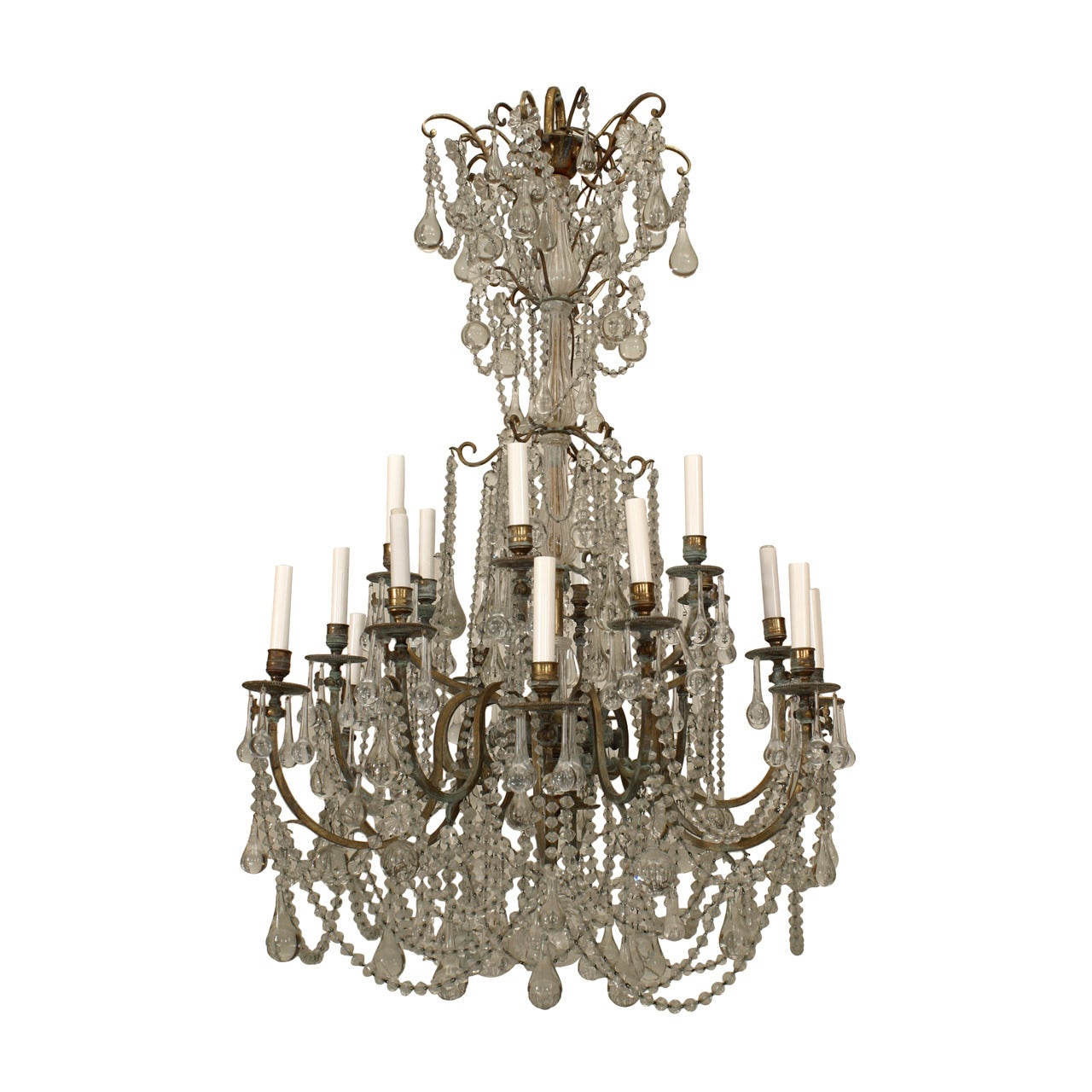 Turn-of-the-Century Eighteen-Arm Crystal and Bronze Chandelier