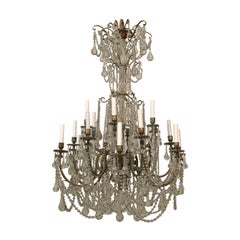 Turn-of-the-Century Eighteen-Arm Crystal and Bronze Chandelier
