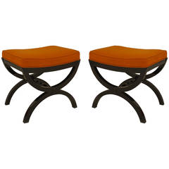 Pair of 1960s French Directoire Style Ebonized Cross-Form Benches