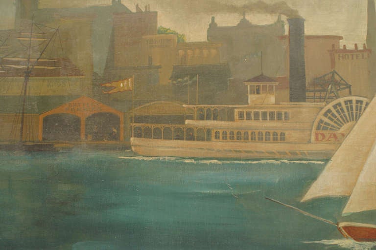 Mural americano del puerto de Nueva York Pintura en venta